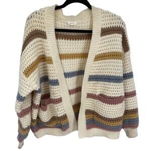 Dreamers by Debut Women L Rainbow Stripe Cardigan open front pocket Sweater